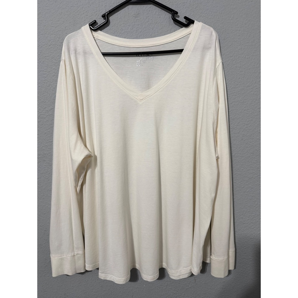 Terra & Sky Womens Top 3X Cotton Modal Cream V-Neck Long Sleeve Minimalist Basic